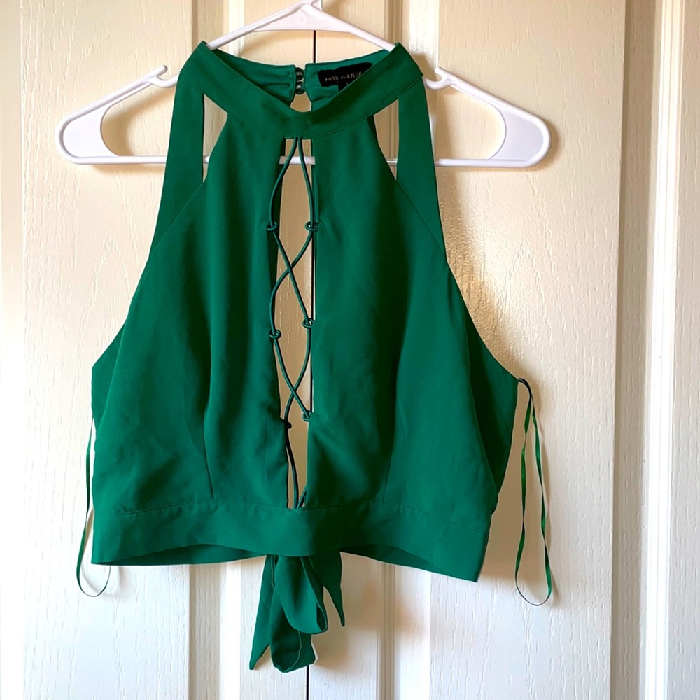 Green high neck crop top